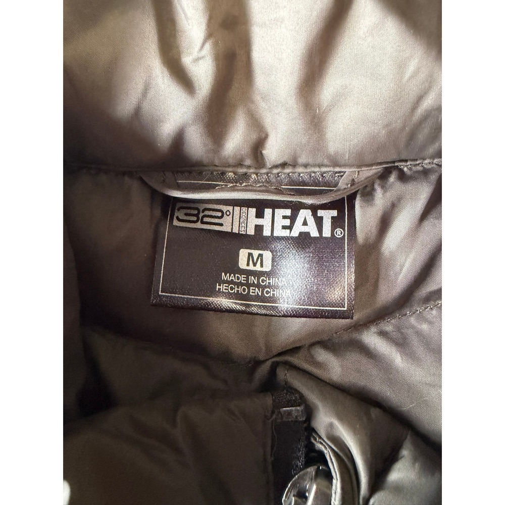32 Degrees Heat Womens Mixed Media Puffer Jacket Olive Green Black Size M - Picture 3 of 3